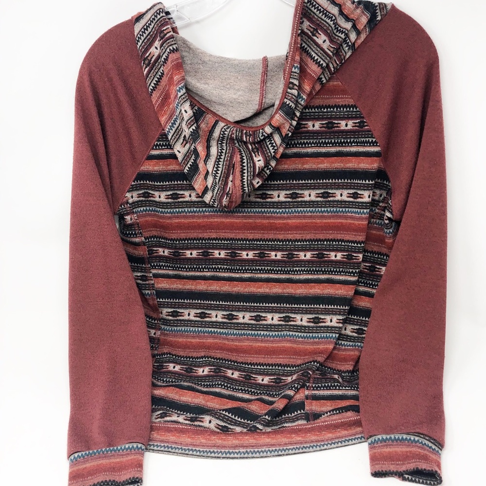Full Tilt Aztec Patterned Brick Colored Hoodie-Xs - image 2